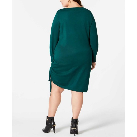  Sleeve Ruched Sweater Dress (Dark Green, 3X Plus)