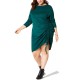  Sleeve Ruched Sweater Dress (Dark Green, 3X Plus)