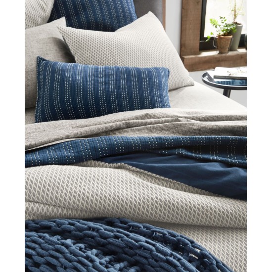  Cotton Clipped 3 Piece Textured Geo Jacquard Duvet Cover & Shams Set, Blue, King