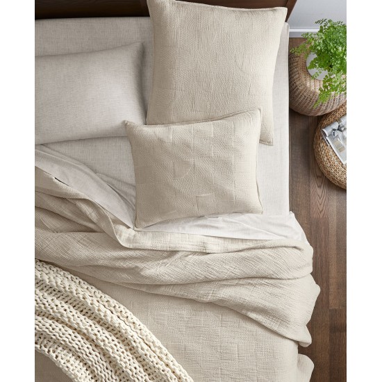  Geo Stitch Cotton King Coverlet, Taupe