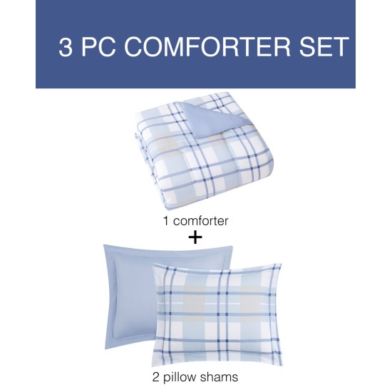  Aaron 3 Piece Reversible Plaid Comforter Set