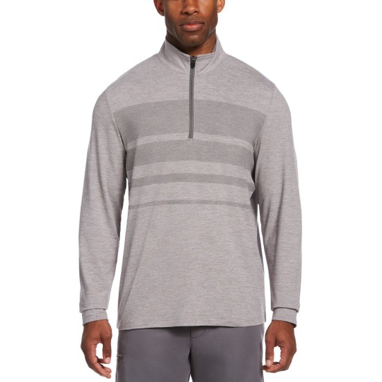 Men's Luxury Performance Stretch Textured Gradient Stripe 1/4-Zip Golf Sweatshirts, Gray, Large
