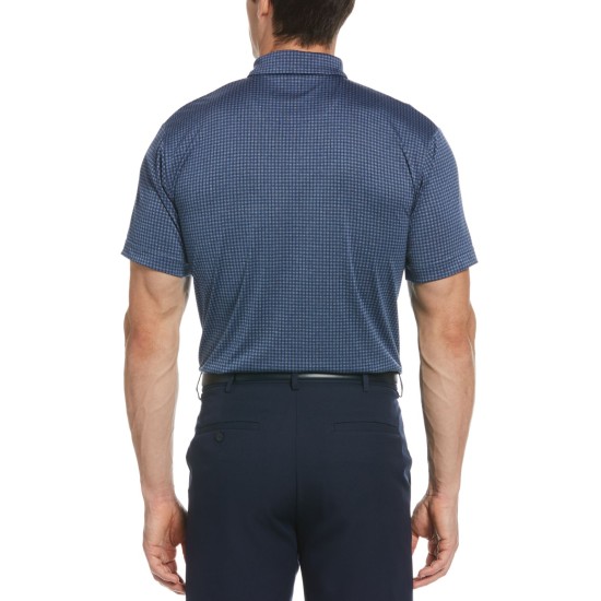  Men’s Mini Windowpane Heathered Golf Polo T-Shirt, Blue, Small  