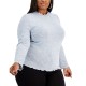  Trendy Plus Size Hacci Turtleneck Sweater, Blue, 2X