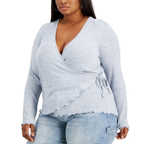  Trendy Plus Size Hacci Wrap Sweater, 1X, Blue