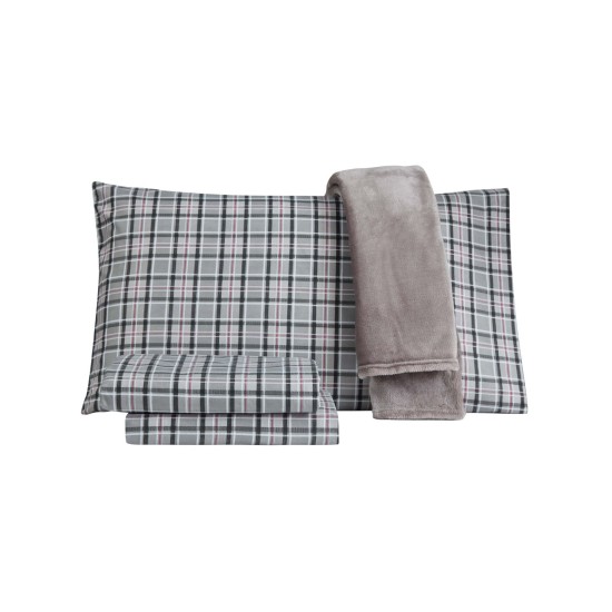  Tradition Collection 3-Piece Twin Sheet Set With Plush Throw, Charcoal