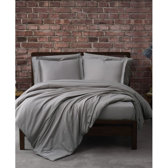  Solid Cotton Percale Full/Queen 3 Piece Duvet Set, Gray