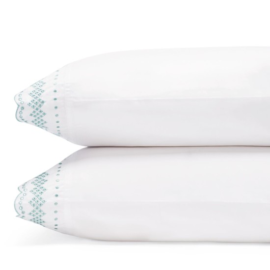  Scalloped Embroidered King Pillowcase, Pair, Mint, 20 x 36