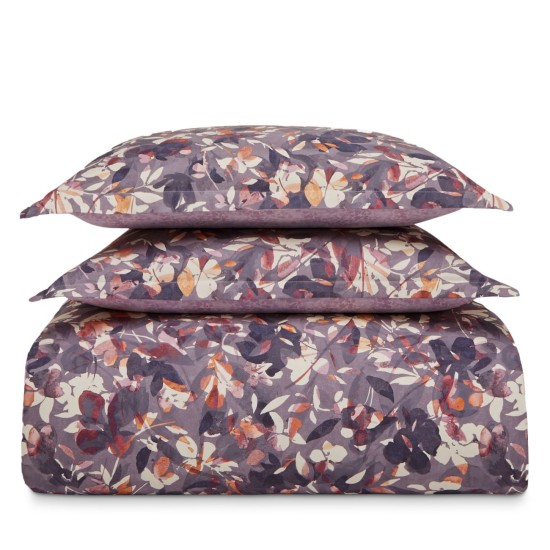  Shadow Floral Twill Duvet Cover Set, King, Purple