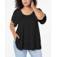 Style & Co Womens Gathered Short Sleeve Shirt Blouse, Black, 1X