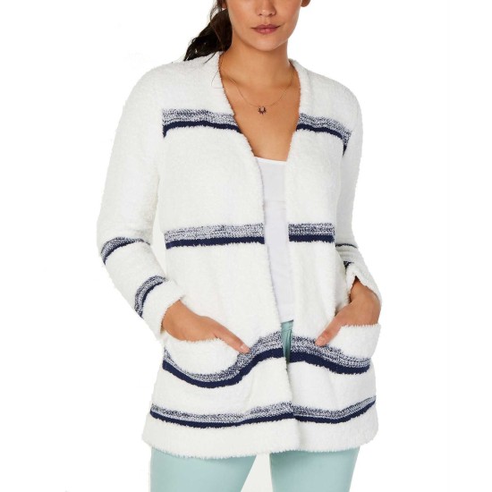 Style & Co Striped Open-Front Cardigan (Winter White Combo, XL)