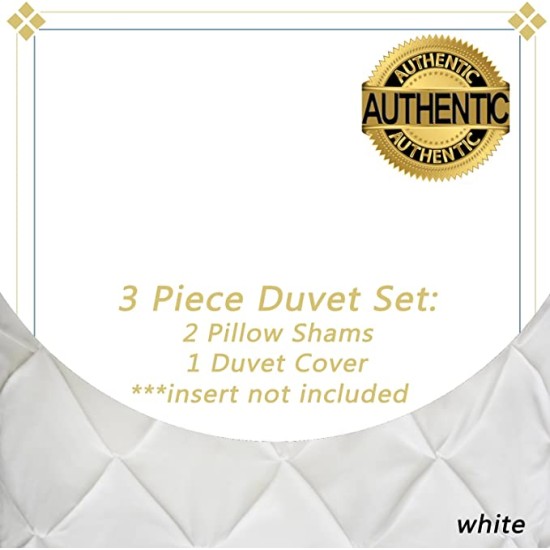  3 Piece Luxury Pinch Pleat Pintuck Fashion Duvet Set, Queen, White