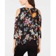  Printed Cold-Shoulder Necklace Top,multi combo, small