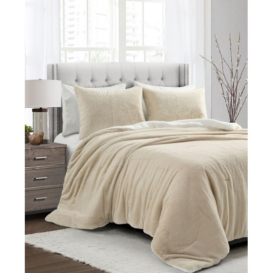  Brenna Faux Fur 3-Pieces Comforter Set, Full/Queen, Ivory