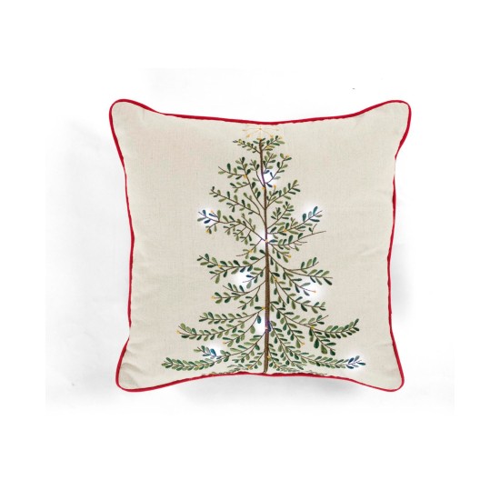  Led Holiday Tree Decorative Pillow, 20 x 20, Beige