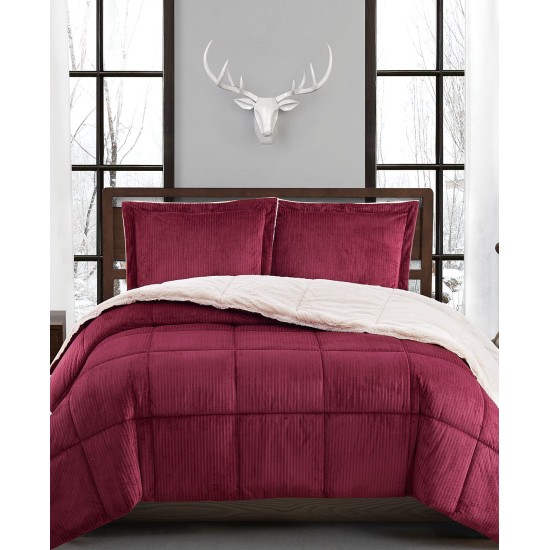  Corduroy Full/Queen Comforter, Red/Taupe, Full/Queen