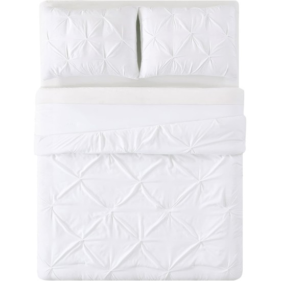  Pleated Twin XL Microfiber Comforter Set, White