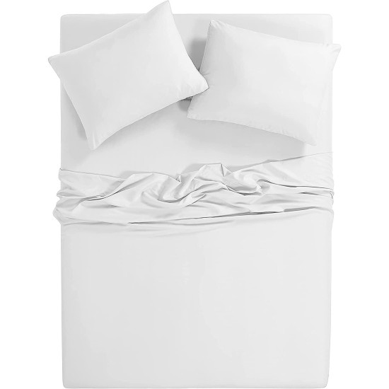  300-Thread-Count Oxywash 4-Piece Sheet Set, Solid, White, Cali King