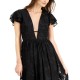  Womens Plunge-Neck Flutter-Sleeve Gown Dress, Black, 8