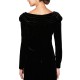 Womens Brooch Detail Long Sleeve Velvet Top (Black, XL)