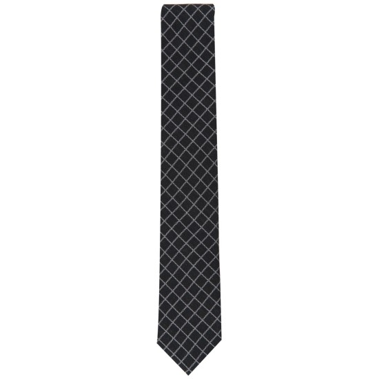  Men’s Mair Grid Silk Blend Slim Tie, Black