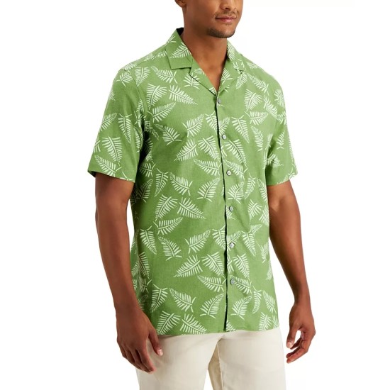  Men’s Regular-Fit Fern-Print Camp Shirt, Green, XX-Large