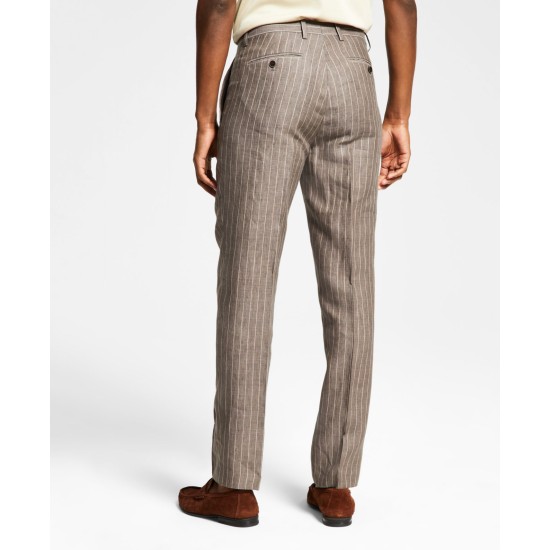  Men’s Slim-Fit Stripe Linen Suit Pants, Brown, 30×32