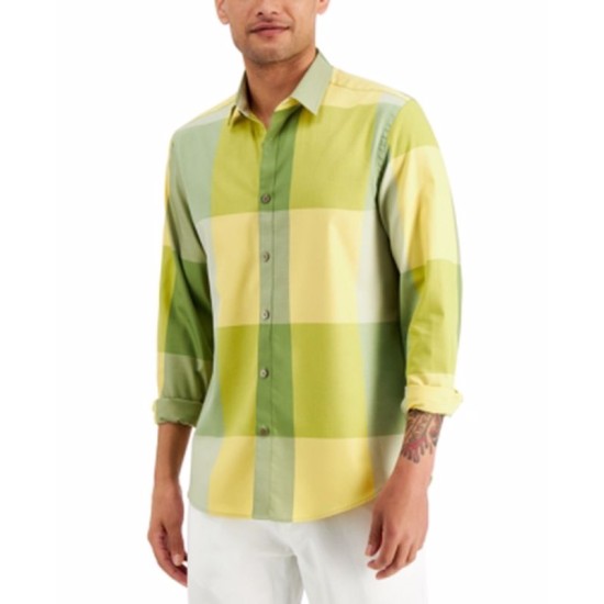  Men’s Woven Plaid Shirt, Yellow, XX-Large