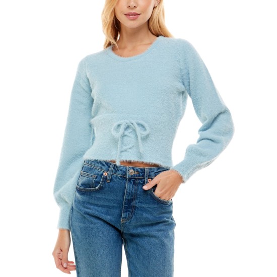  Juniors’ Fluffy-Knit Sweater, Blue, X-Large