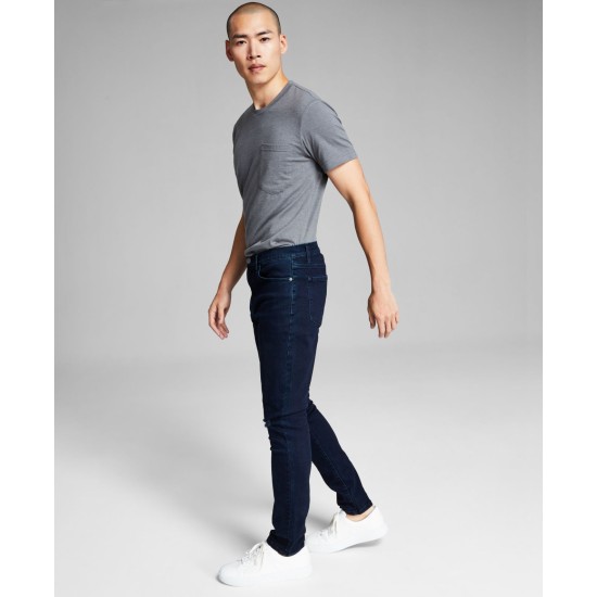  Men's Destructed Skinny-Fit Stretch Jeans, Blue, 38X32