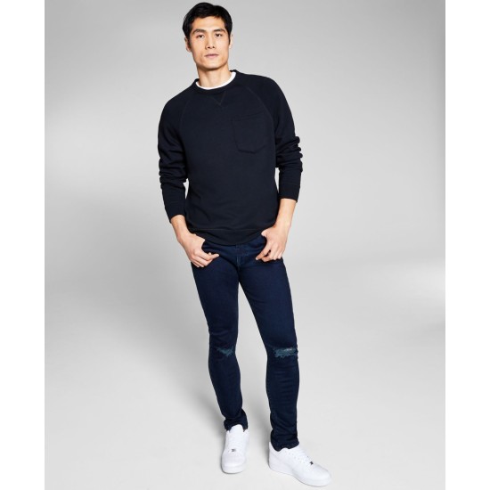  Men’s Solid Fleece Sweatshirts, Black, Small