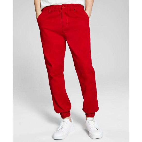  Mens Button-Front Jogger Pants, Red, Large