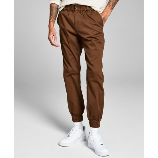  Mens Button-Front Jogger Pants, Brown, Large