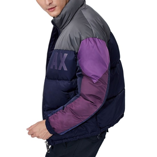  Mens Bold Colorblock Logo Jacket, Purple/Gray, X-Large