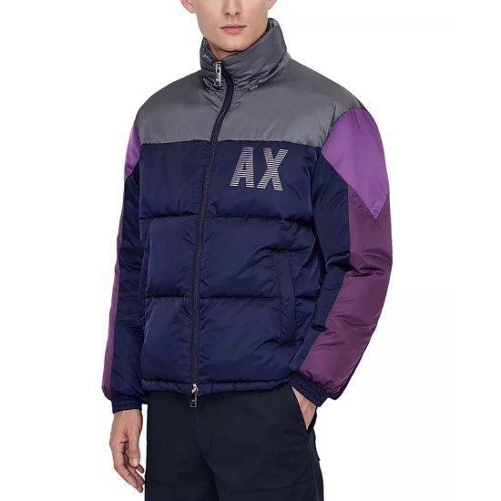  Men’s Bold Colorblock Logo Jacket, Purple/Gray 2x-Large