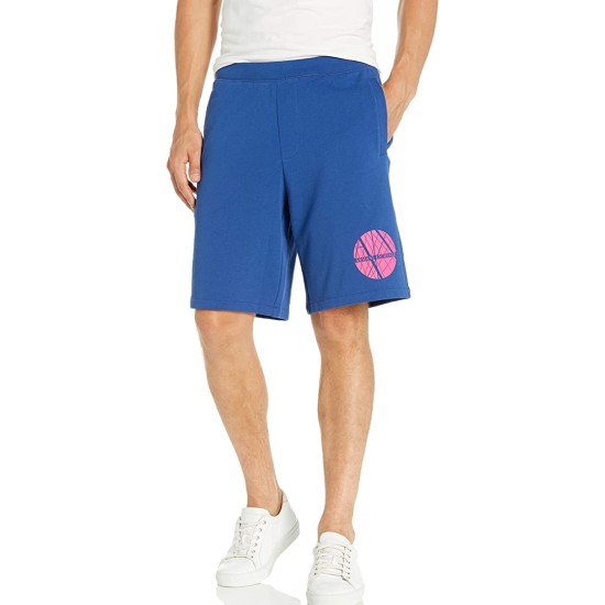  Men’s Fleece Circle Neon Logo Jogger Shorts, Blue, Small
