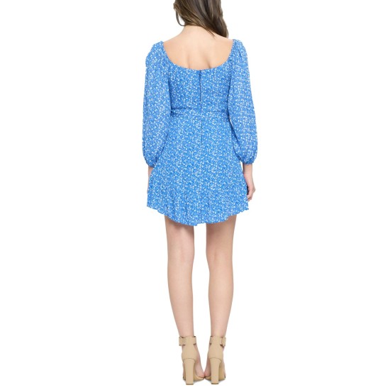 B Darlin Womens Juniors’ Printed A-Line Dress, Light Blue/7-8