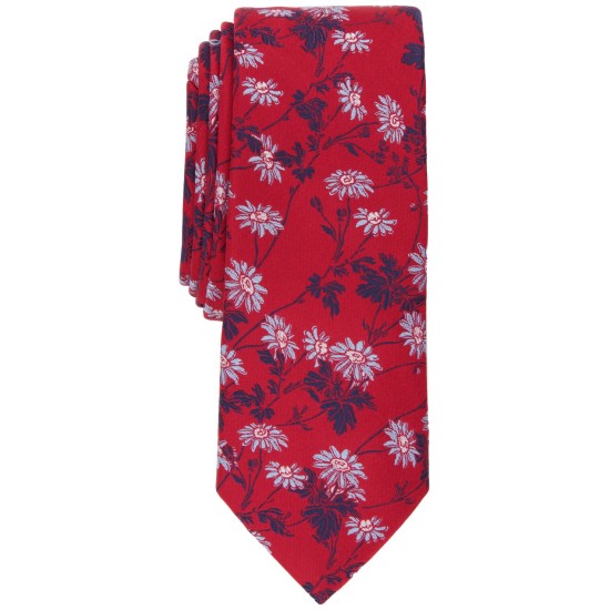  Men’s Floral Skinny Tie, Creat Red