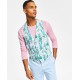  Men’s Slim-Fit Floral-Print Suit Vest, Blue/Pink, Large
