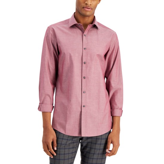  Men’s Slim-Fit Performance Stretch Solid Chambray Dress Shirt, Pink/S