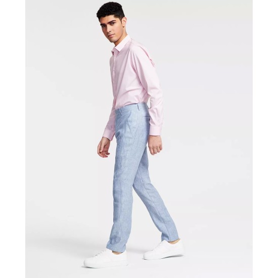  Men’s Slim-Fit Textured Linen Suit Separate Pants, Linen Blue, 34×34