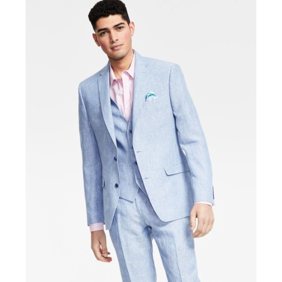  Men’s Slim-Fit Textured Linen Suit Separate Jacket, Light Blue, 38R