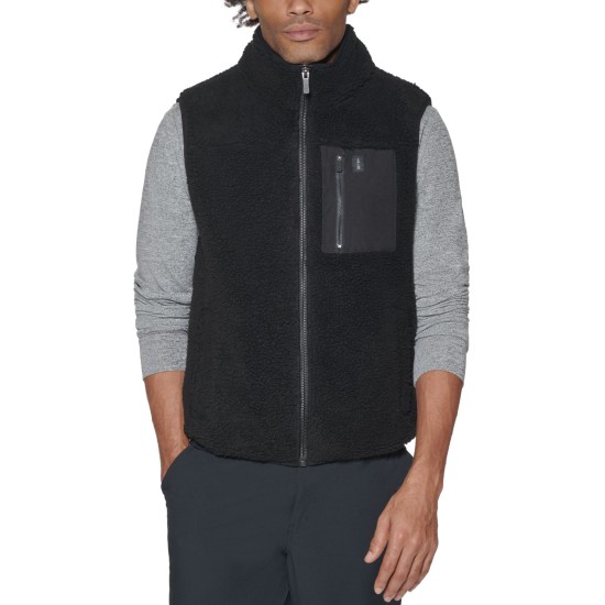  Men’s Coastal Regular-Fit Full-Zip Fleece Vest, Black, XX-Large