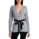 Women’s Long Sleeve Cardigan With Buttons And Ribbon Belt (Grey, S)