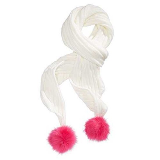 Betsey Johnson XOX Trolls Knit Scarf with Pom Poms, Cream/Pink