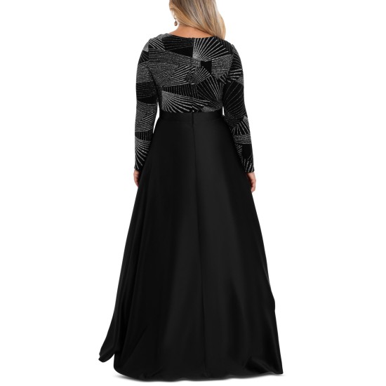 Betsy & Adam Womens Plus Size Satin-Skirt Ball Gown Dress, Black, 14W
