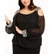 Betsy & Adam Womens Plus Size Cold-Shoulder Embellished Blouson Dress, Black/14W