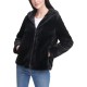  Jeans Hooded Faux-Fur Zip-Front Jacket, Black, Large
