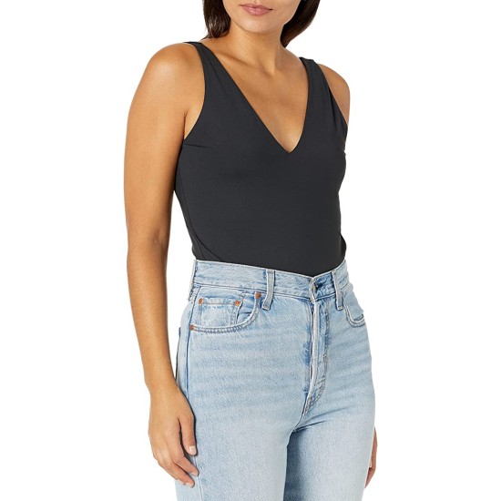  Jeans Women’s V-Neck Tank Bodysuit, Black, X-Large