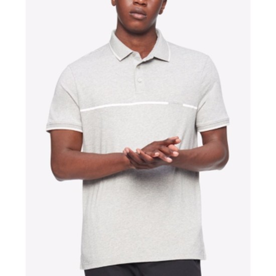  Men’s Liquid Touch Tipped Chest Stripe Polo Shirt, Gray, Medium
